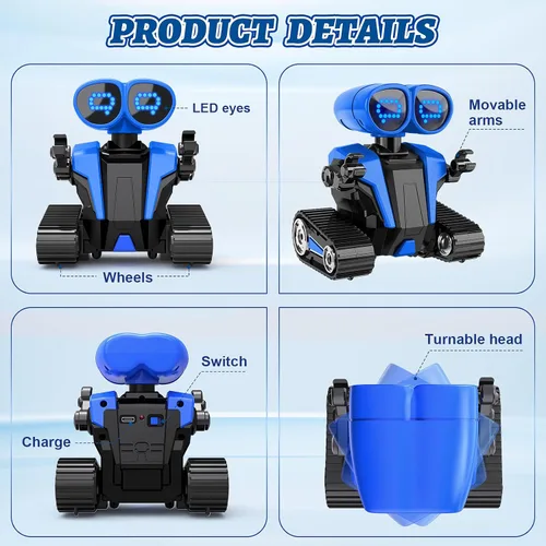 Miniatura 3 de MindPal - Robots juguetes para niños y niñas con demostración automática, robots para niños, robot de control remoto recargable con ojos LED Azul