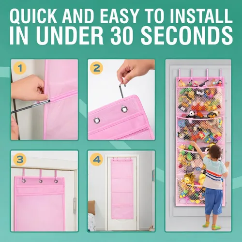 Miniatura 2 de Honeyera Almacenamiento para Animales de Peluche - Organizador sobre Puerta para Muñecos, Accesorios para Bebés y Juguetes de Felpa/Fácil Rosa