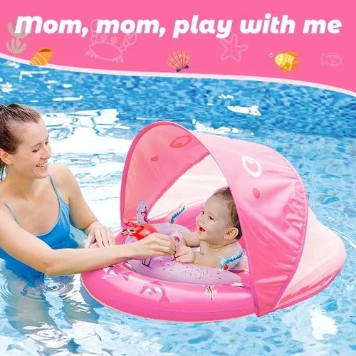 Miniatura 4 de LAYCOL Baby Pool Float with Canopy UPF50+, 120°Adjustable Sun Protection and Anti-Tip Safety Seat, Inflatable Toddler Floaties Infant Pool Float Rosa