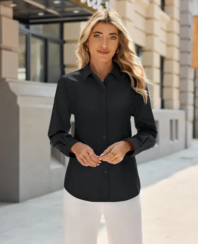 Miniatura 2 de siliteelon Camisas de vestir con botones para mujer, camisas de vestir de manga larga para mujer, camisas de trabajo de algodón de ajuste regular