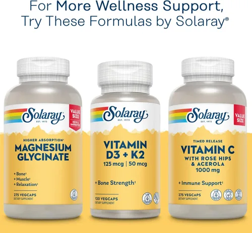 Miniatura 7 de SOLARAY Mega Vitamina B-Stress, Complejo de Vitamina B de Liberación Prolongada con 1000 mg de Vitamina C para Estrés, Energía, Glóbulos Rojos