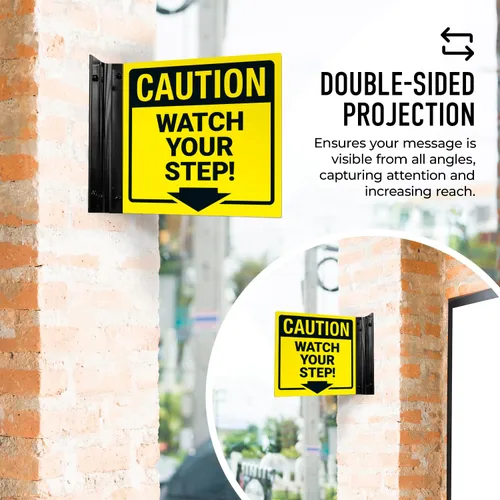 Miniatura 3 de Watch Your Step Projecting Letrero de doble cara, 6 x 6 pulgadas, ACM, con accesorio negro satinado, fabricado en Estados Unidos