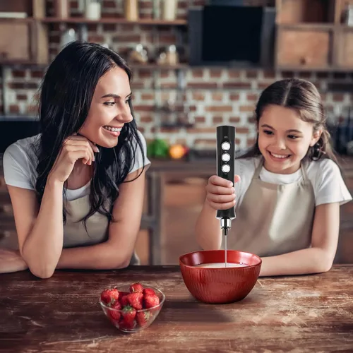 Miniatura 5 de FoodVille MF09 Espumador de leche recargable 3 en 1 Máquina de espuma de mano con soporte de carga y 3 batidores de acero inoxidable (negro sin caja)