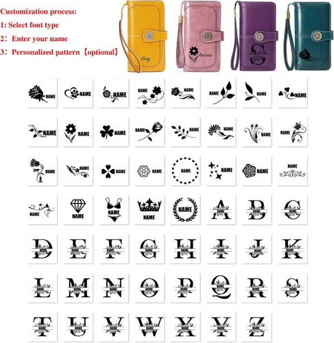 Miniatura 7 de Cartera de pulsera personalizada, carteras con nombre grabado personalizado con bloqueo RFID, gran capacidad, cartera de mano para tarjetas