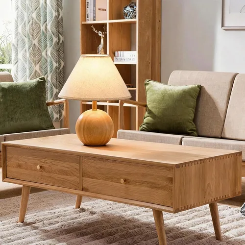 Miniatura 2 de lámpara de mesa de madera para recámara, lámpara de escritorio pequeña con pantalla de tela de lino para sala de estar, lámparas de ambiente