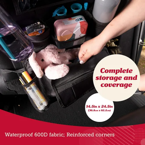 Miniatura 4 de Organizador para asiento trasero de coche Lusso Gear - Alfombrilla protectora contra los pies de los niños - 12 bolsillos grandes de almacenamiento