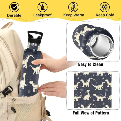 Miniatura 4 de Cartoon Dinosaurs Double Wall Vacuum Insulated Bottles Water Bottles With Straws Leak-proof BPA-Free Leak Proof for Gym Sports
