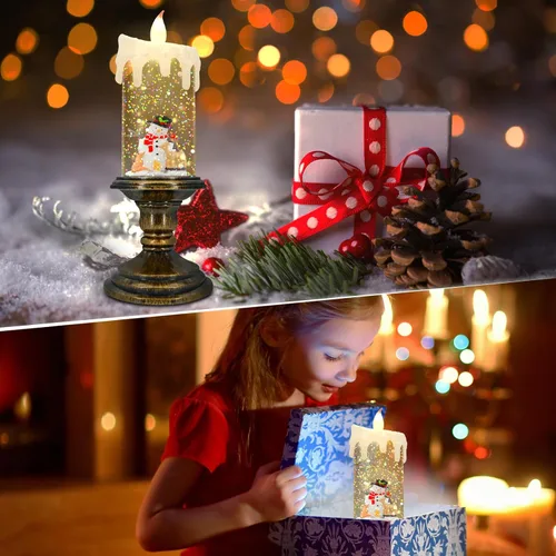 Miniatura 5 de AOMIL Velas de Navidad sin llama, velas parpadeantes sin llama con temporizador, velas LED que funcionan con pilas, luz de vela de globo de nieve