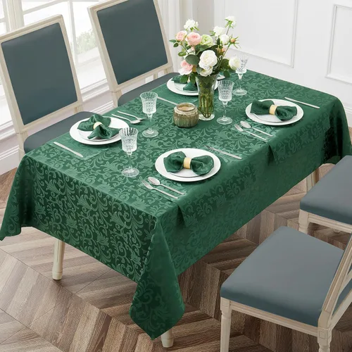 Miniatura 6 de Mantel cuadrado de damasco de desplazamiento verde jacquard de 52 x 52 pulgadas, mantel lavable para mesa de comedor, fiestas de buffet y campamento