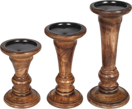 Miniatura 20 de Juego de 3 portavelas de pilar de madera hecho a mano, ideal para velas LED y pilares, regalo para bodas, Navidad, fiestas, hogar, spa, reiki