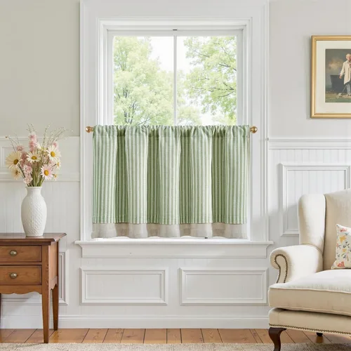 Miniatura 18 de jinchan - Cortinas de lino a rayas para cocina de 20 pulgadas de largo, cortinas de varios niveles, estilo granja moderna de café, tratamientos
