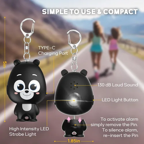 Miniatura 5 de Alarma de seguridad personal para mujeres, alarma personal recargable para mujeres, niños y ancianos, sirena fuerte de 130 dB, luz estroboscópica