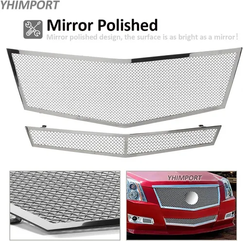 Miniatura 5 de Rejilla de malla de acero inoxidable compatible con Cadillac CTS 2008 2009 2010 2011 2012 2013 parrilla cromada incluye parte superior e inferior
