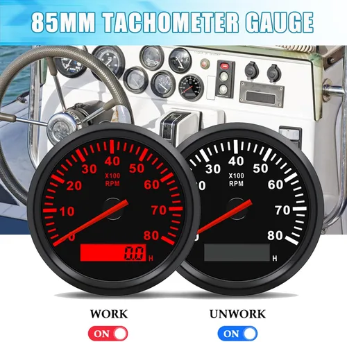 Miniatura 4 de Medidor de tacómetro marino de 3.346 in, impermeable, 0-8000 RPM, para automóvil, camión, barco, RPM, tacómetro, fuera de borda 8000 RPM, medidor