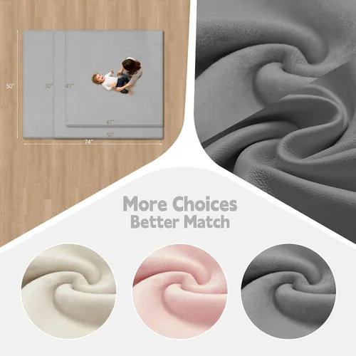 Miniatura 5 de Tapete de juego de terciopelo para bebé, 1.3 pulgadas de grosor, espuma elástica de 47 x 47 pulgadas, con funda de terciopelo extraíble y lavable