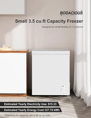 Miniatura 6 de Bodacious Congelador de Cofre de 3.5 pies cúbicos - Compacto, Energéticamente Eficiente y Silencioso Mini Congelador Profundo con Cestas Removibles