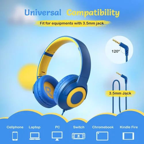 Miniatura 6 de TONOSHARK Auriculares con cable para niños con micrófono, volumen limitado a 85/94 dB, auriculares plegables de 0.138 in para niñas, auriculares Azul