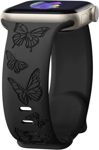 Bandas con grabado de mariposa compatibles con Apple Watch de 41mm 40mm 38mm 49mm 46mm 49mm 46mm 45mm 44mm 42mm, mujeres, correa deportiva de