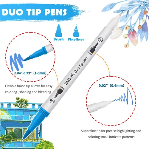 Miniatura 2 de ZSCM - Juego de 100 rotuladores de punta doble para artista, bolígrafos de colores con punta fina y punta de pincel, para adultos, libros de 100