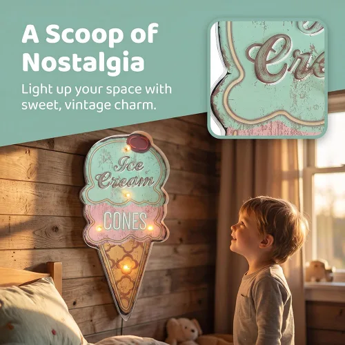 Miniatura 5 de Luz LED retro con forma de helado para decoración de pared, luz nocturna alimentada por batería para dormitorio, sala de estar, habitación