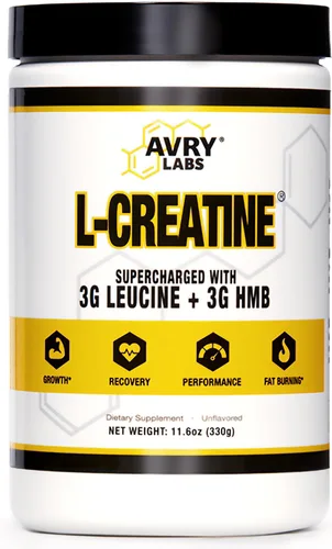 Suplemento de L-CREATINA: monohidrato de creatina con aminoácido de leucina y HMB - Apoya la masa muscular, la fuerza, la recuperación y el