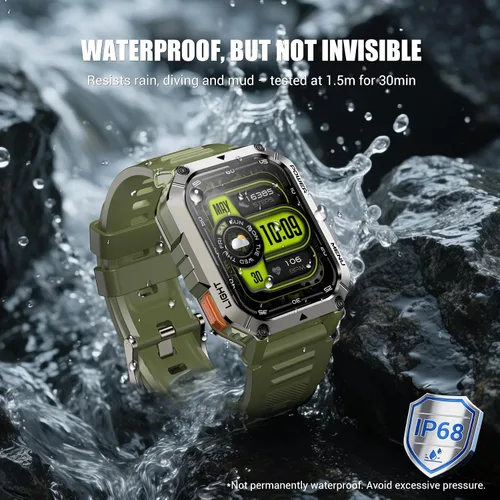 Miniatura 7 de Relojes inteligentes militares para hombres, reloj inteligente para Android iPhone con gran pantalla HD de 2.01 pulgadas, linterna, batería de 100
