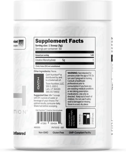 Miniatura 3 de Oath Nutrition Monohidrato de creatina ultra micronizada en polvo, sin sabor, sin gluten, sin OMG, creatina en polvo para mujeres y hombres, 0.18 oz