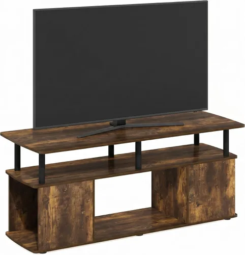 Miniatura 5 de Furinno Jaya Soporte de TV, centro de entretenimiento de 3 niveles con estante abierto, consola de TV para TV de hasta 50 pulgadas con Roble ámbar