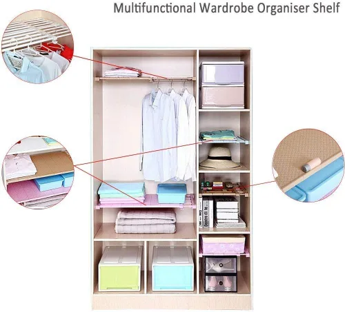 Miniatura 5 de Organizador de estante ajustable, estante extensible y barra de armario sin taladrar para armario, estantería de cocina (10.3 a 14.9 pulgadas)