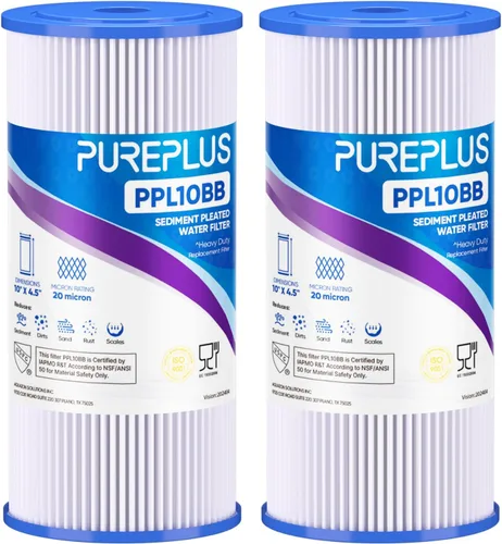 PUREPLUS Filtro de sedimento plisado para toda la casa de 20 micrones de 10 x 4.5 pulgadas para agua de pozo, cartucho de repuesto para GE FXHSC,