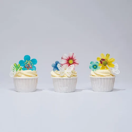 Miniatura 3 de Flores comestibles, hojas comestibles y mariposas comestibles blancas, papel de oblea, decoración de cupcakes para decorar papel de arroz