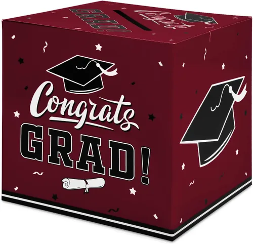 Gatherfun Regalos de fiesta de graduación, decoración de regalo, caja de tarjetas, suministros color granate