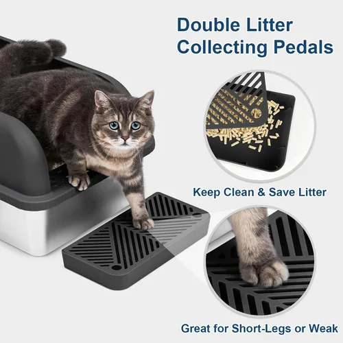 Miniatura 3 de Caja de arena de acero inoxidable para gatos con tapa cerrada, caja de arena extra grande para gatos grandes, bandeja de arena de metal XL