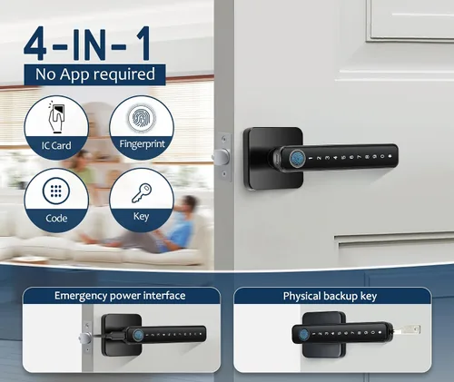 Miniatura 2 de Cerradura Inteligente de Perilla de Puerta con Huella Dactilar 4 en 1 - No Requiere Aplicación, Cerraduras de Puerta para Dormitorios y Oficinas