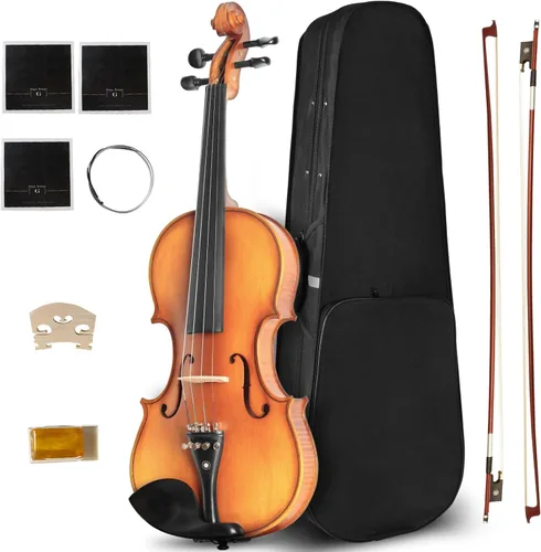 Violín Acústico Para Principiantes, CVN-500 Violines de Iniciación de Madera Maciza de Ébano Equipados, Kit de Violín para Estudiantes con Estuche