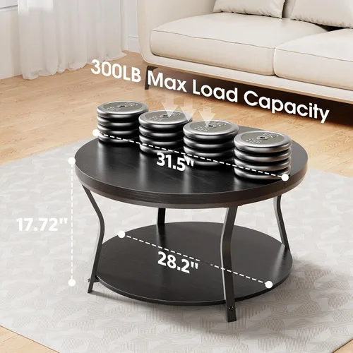 Miniatura 2 de Mesa auxiliar redonda, mesas de centro circulares de madera para sala de estar, mesa central industrial moderna de 2 niveles con mesa gruesa y marco