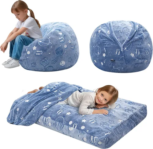 Miniatura 28 de COMAX Silla Puf para Niños que se Convierte en Cama Puf, Silla Puf de Pana para Niños y Niñas para Dormir, Pufs Perezosos para Niños con Relleno