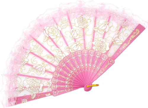 Miniatura 15 de EOSAU Abanicos plegables chinos de mano de encaje para mujer, plegables a granel para fiestas, bodas, iglesias, bailes (10 colores mezclados 01)