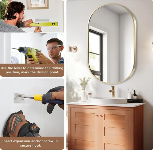 Miniatura 7 de Espejo ovalado negro, espejo de baño ovalado de 17 x 30 pulgadas, espejo de tocador con marco de metal cepillado, espejos de montaje en pared