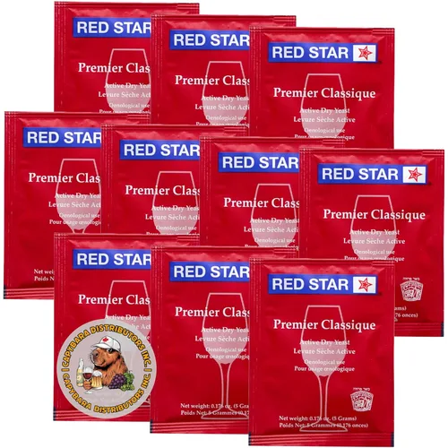 Red Star Premier Classique - Levadura de vino (10 unidades) – Ideal para hacer sidra de vino Mead Kombucha en casa – 0.18 oz sobres – Saccharomyces