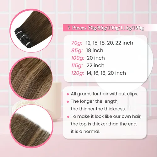 Miniatura 5 de Aison Extensiones de cabello con clip balayage de cabello humano real, extensiones de cabello ombre 100% de cabello humano para mujer, 12 pulgadas