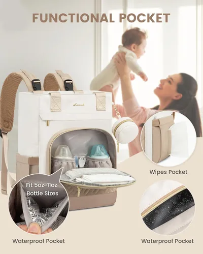 Miniatura 4 de LOVEVOOK Mochila para pañales, bolsa de bebé portátil de gran capacidad con cambiador de pañales plegable, bolsas de pañales impermeables para bebé