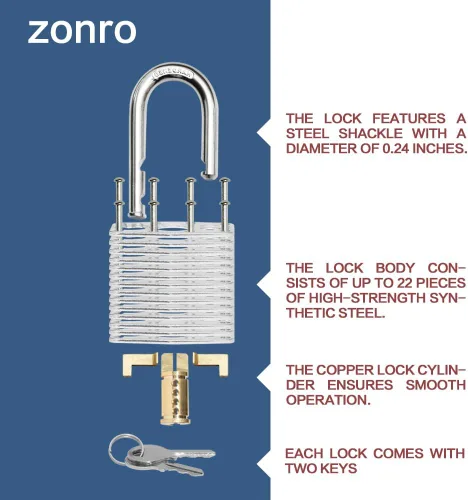 Miniatura 4 de ZonRo Candados de acero laminado con llave, cerraduras iguales con llave, 1-9/16 pulgadas de ancho, candados de grillete largo, paquete de 6, aro
