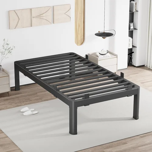 Miniatura 15 de MAF - Base de cama de plataforma de 14 pulgadas para cama individual con listones de madera, base de cama de metal resistente de 3500 libras