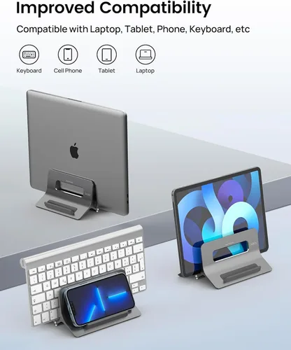 Miniatura 5 de SODI Soporte vertical para laptop para escritorio, soporte para MacBook con bloqueo automático por gravedad, soporte vertical de aluminio para Gris