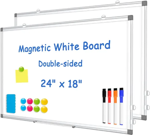 Miniatura 34 de Pizarra blanca de doble cara, marco de aluminio negro, pizarra magnética de borrado en seco de 24 x 18 pulgadas para pared, pizarra blanca montada