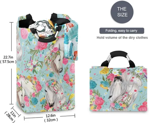 Miniatura 3 de senya Cesta grande de almacenamiento plegable, organizador para ropa sucia, para guardería, juguetes, caballo y flores Multi 6