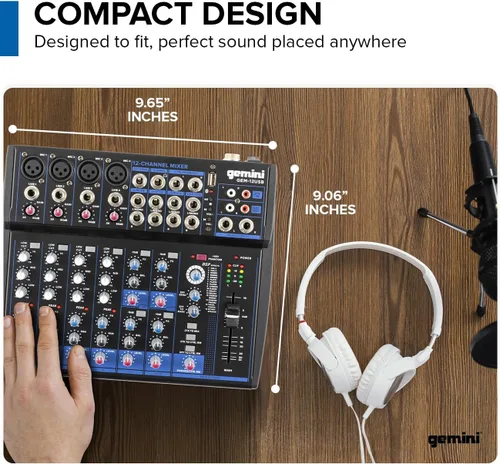 Miniatura 5 de Gemini - Mezclador de audio Bluetooth de 12 canales con multi-FX, reproducción USB, ecualizador y alimentación fantasma, mezclador compacto