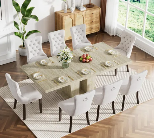 Miniatura 122 de Juego de mesa de comedor extensible marrón de 63 a 78.74 pulgadas para 4, juego de mesa de comedor de 5 piezas con 4 sillas, mesa de cocina