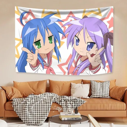 Miniatura 4 de Bonito tapiz colorido de anime, Kawaii japonés divertido diseño de dibujos animados para niñas, tapiz rosa para sala de estar, dormitorio, 11